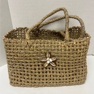 Natural Woven Tote with Shell Flower Accent